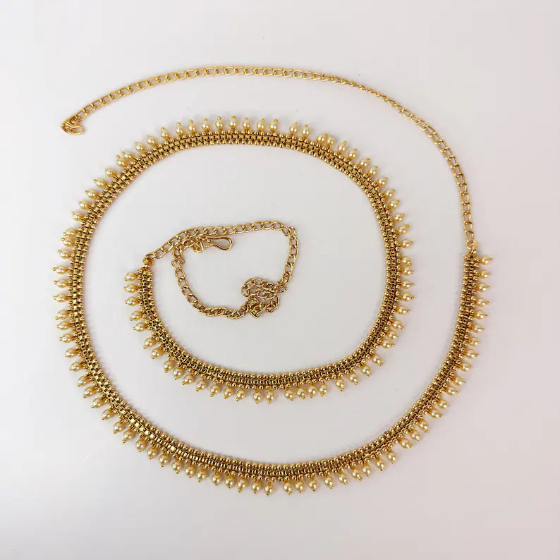 Antique Gold Pearl Belly Chain/Bridal Belly chain/Vaddanam/Kamarpatta/South Indian Jewelry/tagdi/Indian waist belt/jewelry belt/Kamarbandh