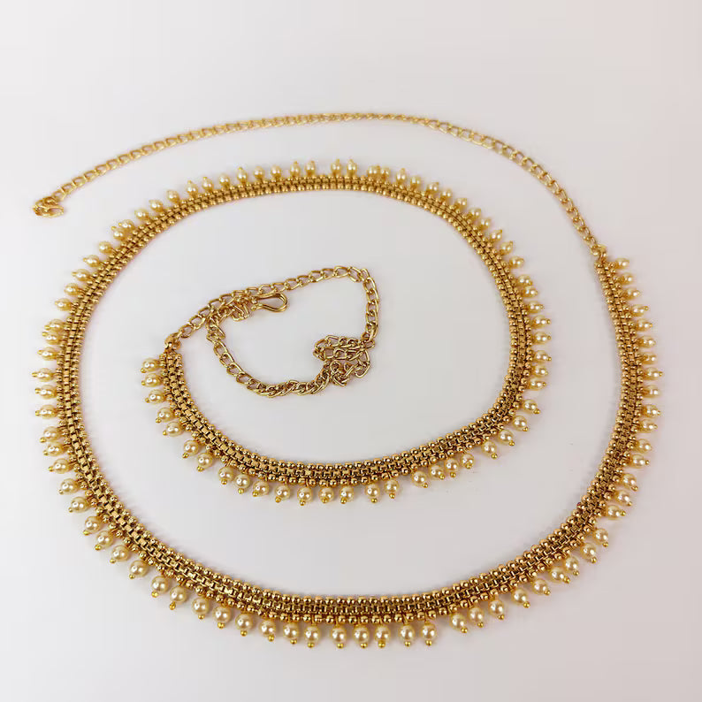 Antique Gold Pearl Belly Chain/Bridal Belly chain/Vaddanam/Kamarpatta/South Indian Jewelry/tagdi/Indian waist belt/jewelry belt/Kamarbandh