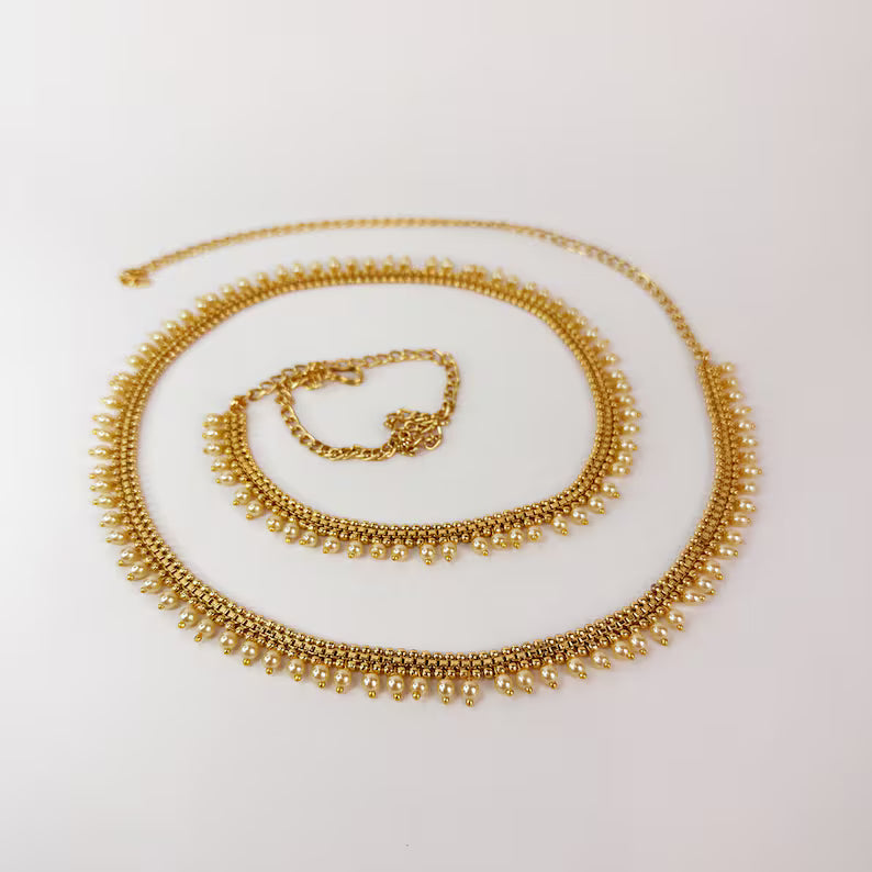 Antique Gold Pearl Belly Chain/Bridal Belly chain/Vaddanam/Kamarpatta/South Indian Jewelry/tagdi/Indian waist belt/jewelry belt/Kamarbandh