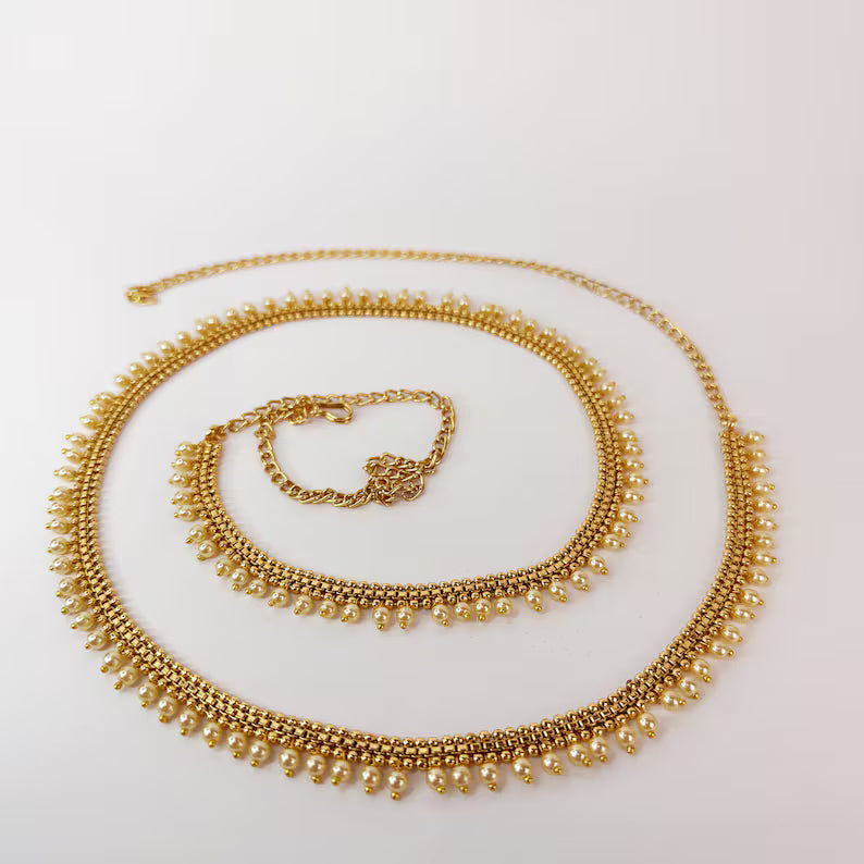Antique Gold Pearl Belly Chain/Bridal Belly chain/Vaddanam/Kamarpatta/South Indian Jewelry/tagdi/Indian waist belt/jewelry belt/Kamarbandh