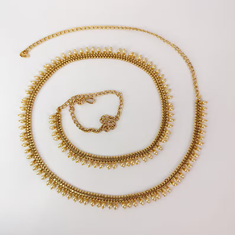 Antique Gold Pearl Belly Chain/Bridal Belly chain/Vaddanam/Kamarpatta/South Indian Jewelry/tagdi/Indian waist belt/jewelry belt/Kamarbandh