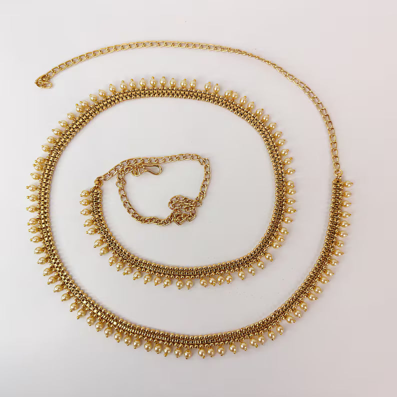 Antique Gold Pearl Belly Chain/Bridal Belly chain/Vaddanam/Kamarpatta/South Indian Jewelry/tagdi/Indian waist belt/jewelry belt/Kamarbandh