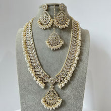 Pearl Kundan Long Necklace set/Gold pakistani maangtikka necklace/indian wedding Necklace/Long Kundan Adjustable length Necklace