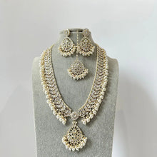 Pearl Kundan Long Necklace set/Gold pakistani maangtikka necklace/indian wedding Necklace/Long Kundan Adjustable length Necklace