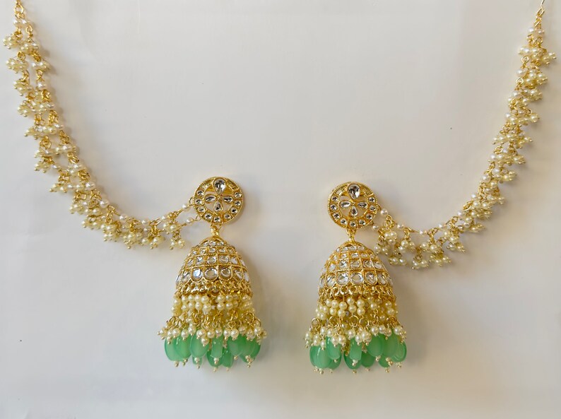 Bahubali Kundan Pearl Jhumka with sahare /Kundan Gold Jhumka/Indian/Pakistani/Punjabi/Statement earring/Bridal earring/Indian wedding