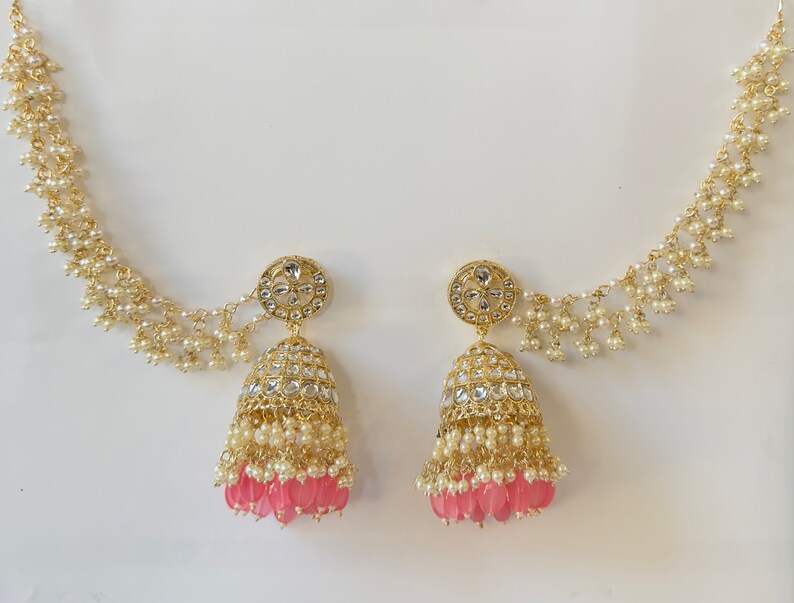 Bahubali Kundan Pearl Jhumka with sahare /Kundan Gold Jhumka/Indian/Pakistani/Punjabi/Statement earring/Bridal earring/Indian wedding