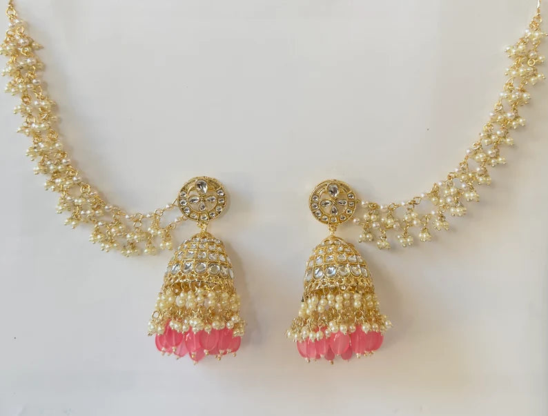 Bahubali Kundan Pearl Jhumka with sahare /Kundan Gold Jhumka/Indian/Pakistani/Punjabi/Statement earring/Bridal earring/Indian wedding