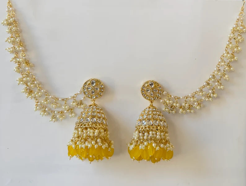 Bahubali Kundan Pearl Jhumka with sahare /Kundan Gold Jhumka/Indian/Pakistani/Punjabi/Statement earring/Bridal earring/Indian wedding