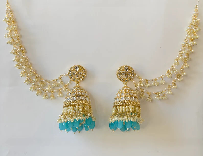 Bahubali Kundan Pearl Jhumka with sahare /Kundan Gold Jhumka/Indian/Pakistani/Punjabi/Statement earring/Bridal earring/Indian wedding