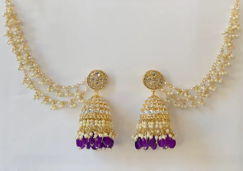 Bahubali Kundan Pearl Jhumka with sahare /Kundan Gold Jhumka/Indian/Pakistani/Punjabi/Statement earring/Bridal earring/Indian wedding