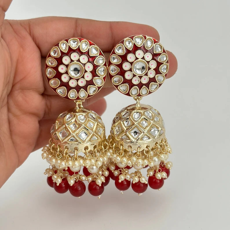 Bollywood Kundan Pearl Jhumka/Jhumka Earrings/Big jhumka/kundan Earrings/Indian earrings/Punjabi/Pakistani Jewelry/Bridal/Indian Wedding