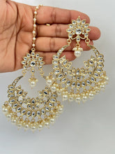 Oversized Gold Kundan Tikka w/Earring Set/Indian Bridal Maang Tikka Teeka Tika Headpiece/Indian wedding/Bridal/Bollywood Bridesmaid Gifts