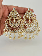 White gold Pearl Kundan chandbali Earrings, White chandbali earrings, Indian pakistani wedding jewelry, bridesmaid gift