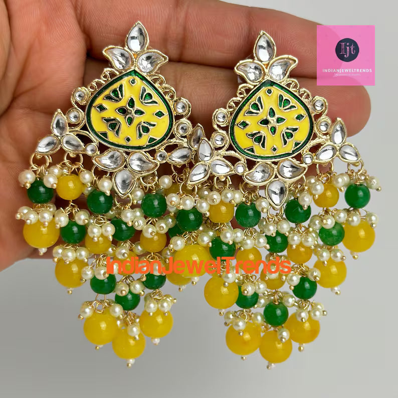 Bollywood Meenakari Kundan Chandbali Earrings/Indian Earrings/pearl Earring/Pakistani /Statement Earrings/Long chandelier/Indian wedding