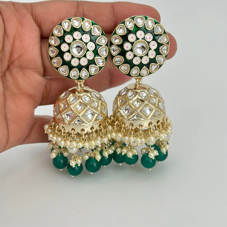 Bollywood Kundan Pearl Jhumka/Jhumka Earrings/Big jhumka/kundan Earrings/Indian earrings/Punjabi/Pakistani Jewelry/Bridal/Indian Wedding