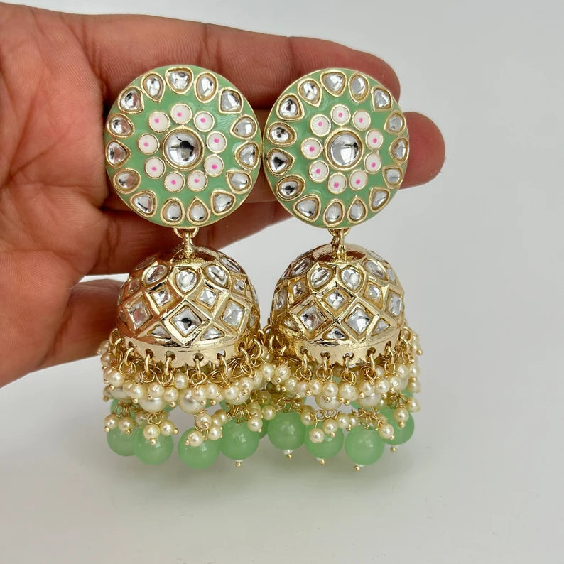 Bollywood Kundan Pearl Jhumka/Jhumka Earrings/Big jhumka/kundan Earrings/Indian earrings/Punjabi/Pakistani Jewelry/Bridal/Indian Wedding