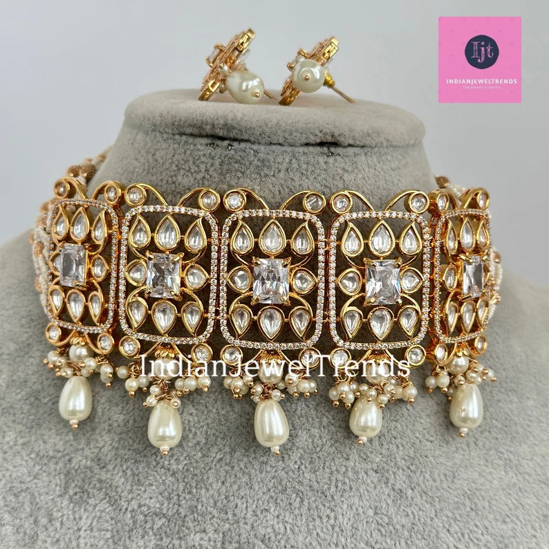 White Tyaani Kundan Bridal choker,Gold kundan choker,Wedding necklace, Bridal Jewelry,Pakistani Jewelry, Punjabi Jewelry,Fine Kundan Jewelry