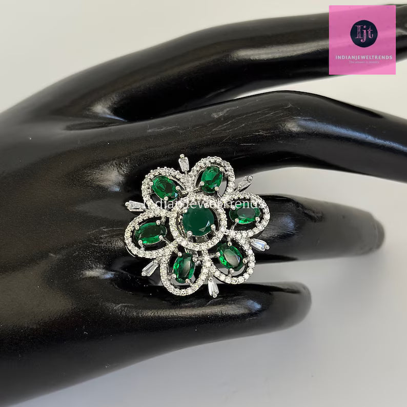 CZ Diamond Rings/Statement Rings/Adjustable Rings/Indian Rings/Pakistani Jewelry/Indian/Bollywood Jewelry/Indian Wedding/Cocktail Rings