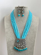 Aqua Blue Multi-strands American Diamond Long Necklace/Indian Long Necklace/Indian wedding/Bridal/Pakistani Jewelry/Mala necklace