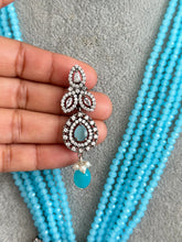 Aqua Blue Multi-strands American Diamond Long Necklace/Indian Long Necklace/Indian wedding/Bridal/Pakistani Jewelry/Mala necklace