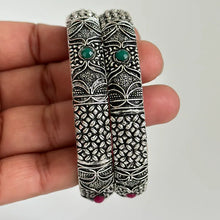 Multicolored Stones Oxidized Silver Bangles(2 Pc)/German Silver/Black Metal/Boho/Tribal/Indian Jewelry/Pakistani Jewelry/Oxidized Bangles