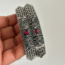 Multicolored Stones Oxidized Silver Bangles(2 Pc)/German Silver/Black Metal/Boho/Tribal/Indian Jewelry/Pakistani Jewelry/Oxidized Bangles