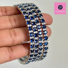 Set of 4 Ruby/Blue Silver CZ diamond bangles/ Diamond bangles, Indian Pakistani diamond jewelry for wedding