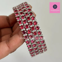Set of 4 Ruby/Blue Silver CZ diamond bangles/ Diamond bangles, Indian Pakistani diamond jewelry for wedding