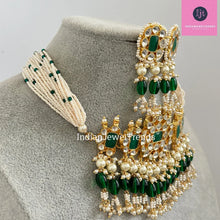 Green Pacchi Kundan Pearl Necklace, Indian Punjabi Pakistani wedding necklace Jewelry, Bridal Jewelry
