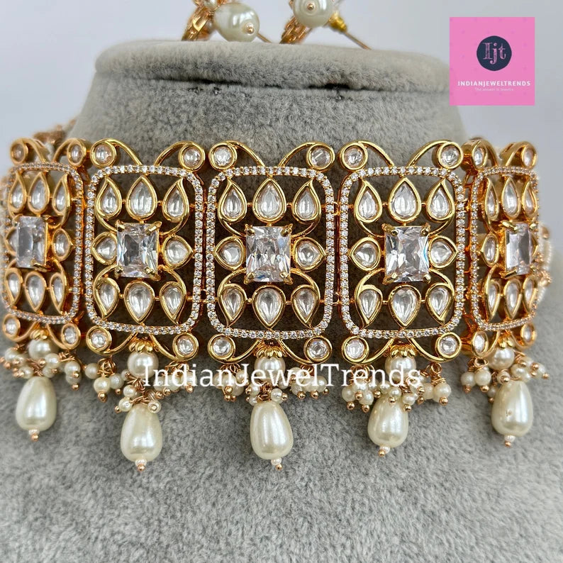White Tyaani Kundan Bridal choker,Gold kundan choker,Wedding necklace, Bridal Jewelry,Pakistani Jewelry, Punjabi Jewelry,Fine Kundan Jewelry
