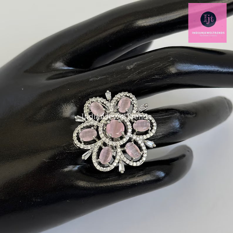 CZ Diamond Rings/Statement Rings/Adjustable Rings/Indian Rings/Pakistani Jewelry/Indian/Bollywood Jewelry/Indian Wedding/Cocktail Rings