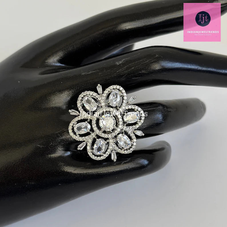 CZ Diamond Rings/Statement Rings/Adjustable Rings/Indian Rings/Pakistani Jewelry/Indian/Bollywood Jewelry/Indian Wedding/Cocktail Rings