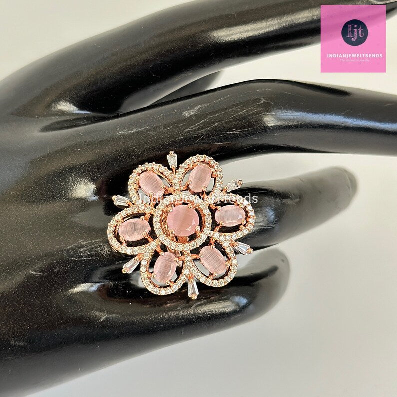 CZ Diamond Rings/Statement Rings/Adjustable Rings/Indian Rings/Pakistani Jewelry/Indian/Bollywood Jewelry/Indian Wedding/Cocktail Rings