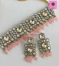 Pink Moissanite Polki Dual tone necklace, Polki Kundan Necklace, Sabyasachi Necklace, Semi Precious, Bollywood Pakistani , Bridal Necklace