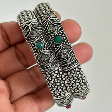 Multicolored Stones Oxidized Silver Bangles(2 Pc)/German Silver/Black Metal/Boho/Tribal/Indian Jewelry/Pakistani Jewelry/Oxidized Bangles