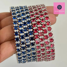 Set of 4 Ruby/Blue Silver CZ diamond bangles/ Diamond bangles, Indian Pakistani diamond jewelry for wedding