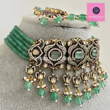Mint victorian uncut Polki Kundan Choker, Sabyasachi Designer necklace, Bollywood, Indian Pakistani Jewelry for Wedding, bridal jewelry