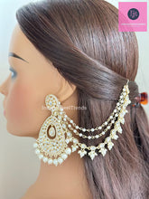 Gold kundan pearl Ear Chain/Sahare/Pearl kaan chain/Earring support chain/Indian Jewelry/Pakistani Jewelry/Bahubali Eaarrings/Kaan sahara