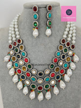 Navratan uncut Polki Pearl Kundan Necklace/Indian Long Necklace/Statement Long Necklace/Semi Precious Necklace/Rani Haar Premium Quality