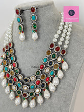 Navratan uncut Polki Pearl Kundan Necklace/Indian Long Necklace/Statement Long Necklace/Semi Precious Necklace/Rani Haar Premium Quality