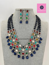 Sapphire Premium Quality uncut Polki Kundan Navratan Necklace/Indian Long Necklace/Statement Long Necklace/Semi Precious Necklace/Rani Haar
