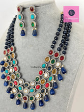 Sapphire Premium Quality uncut Polki Kundan Navratan Necklace/Indian Long Necklace/Statement Long Necklace/Semi Precious Necklace/Rani Haar