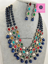 Sapphire Premium Quality uncut Polki Kundan Navratan Necklace/Indian Long Necklace/Statement Long Necklace/Semi Precious Necklace/Rani Haar
