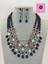 Sapphire Premium Quality uncut Polki Kundan Navratan Necklace/Indian Long Necklace/Statement Long Necklace/Semi Precious Necklace/Rani Haar