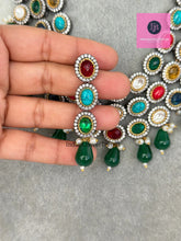 Emerald Premium Quality uncut Polki Kundan Navratan Necklace/Indian Long Necklace/Statement Long Necklace/Semi Precious Necklace/Rani Haar
