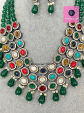 Emerald Premium Quality uncut Polki Kundan Navratan Necklace/Indian Long Necklace/Statement Long Necklace/Semi Precious Necklace/Rani Haar