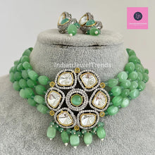 Mint Pista Victorian dual tone uncut polki kundan Choker/Sabyasachi Necklace/Kundan Jewelry Set/Indian wedding collection/Bridal Necklace