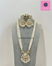 Restocked Pearl uncut polki Kundan Long Necklace set/Gold Long necklace/Rani haar/Indian wedding, Pearl necklace Bollywood Bridesmaid Gift