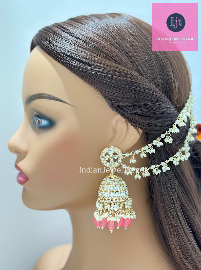 Bahubali Kundan Pearl Jhumka with sahare /Kundan Gold Jhumka/Indian/Pakistani/Punjabi/Statement earring/Bridal earring/Indian wedding