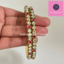 Bollywood Style Kundan Bangles 2pcs, Indian pakistani wedding jewelry, Gold Kundan bangles
